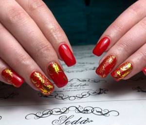 290 фото маникюр красно золотого цвета | двухцветный дизайн ногтей