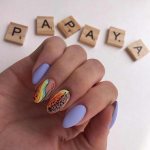 Abstract manicure in pastel colors with fruits