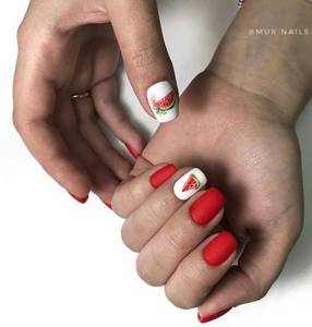 Watercolor painting of nails - watermelon slice