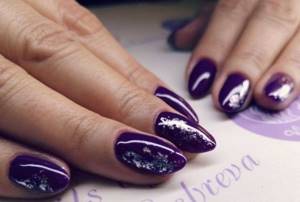 Eggplant manicure with mica on long nails