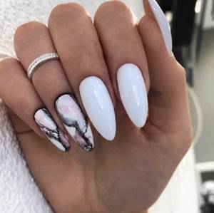 White manicure on almond-shaped nails