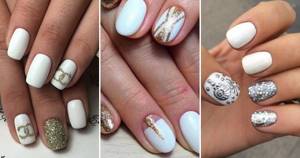 White manicure with glitter - new items, trends, trends, ideas