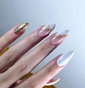 White manicure with glitter
