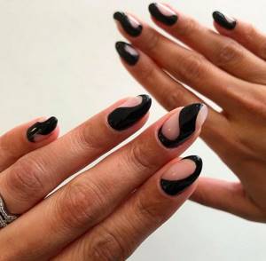 beige manicure with black