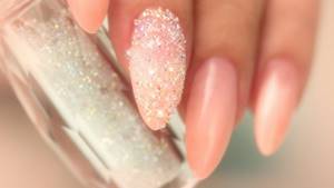 glitter pixie manicure with crystals