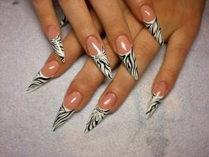 Black and white French on stiletto nails