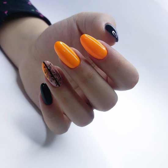 Черно-оранжевый маникюр