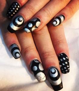 Black and silver manicure for long nails