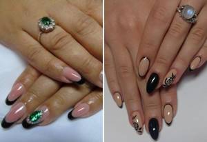 Black French manicure for oval nails