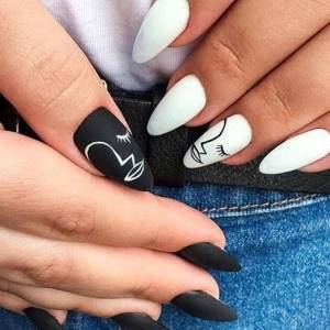 Black manicure with white