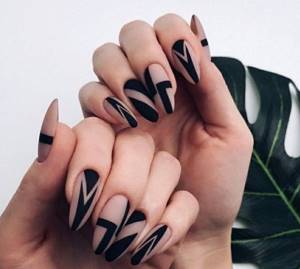 Black matte manicure for long nails