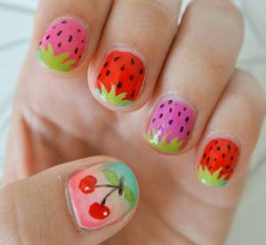 children&#39;s manicure with fruits