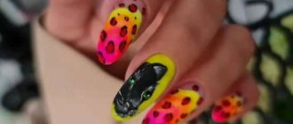 Длинные яркие ногти с леопардом