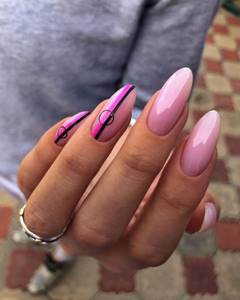 Long manicure with stripes and extension tips