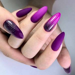 purple manicure on almond shape