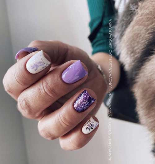 Purple manicure with glitter