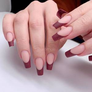 French burgundy manicure on arched nails