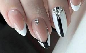 French manicure design with rhinestones