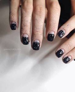 French up to half the nail with glitter