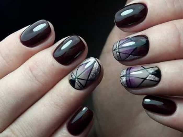 Geometry with decor in black manicure