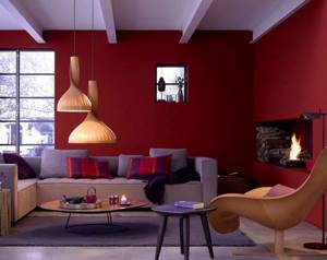 interior in bright colors design with red walls