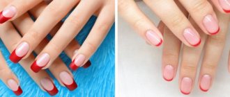 Классический цветной френч на ногтях разной длины смотрится одинаково красиво.