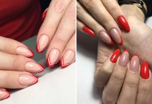 Red French manicure for oval nails