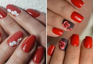 red manicure with modeling