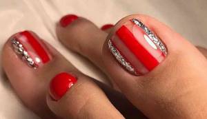 red transparent pedicure