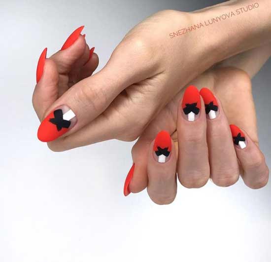 Red and black French manicure design