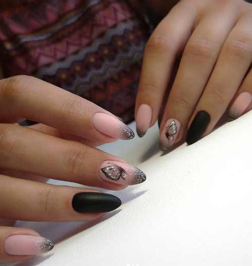 Butterfly wing in black and beige manicure