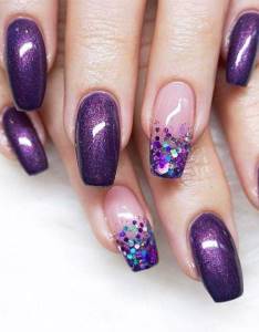 Lilac manicure for long nails