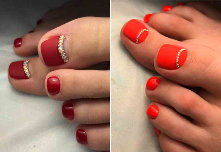 French moon pedicure with rhinestones