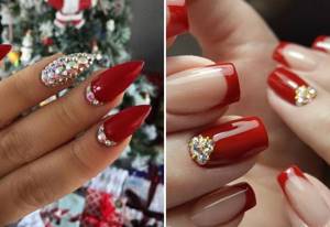 manicure 2022 red with rhinestones