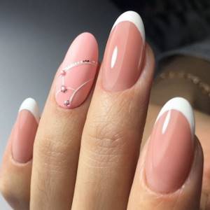 Nude manicure on almond nails