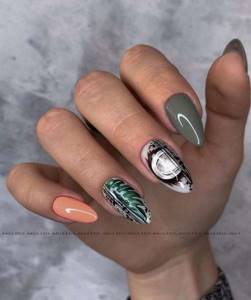 Manicure with leaves: design 2022, new items in the photo