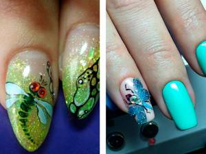 manicure with insects on nails