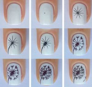 Маникюр с одуванчиками (26 фото): дизайн с разлетающимся цветком на ногтях, пошаговое руководство по созданию