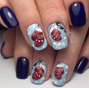 Manicure with drawings for New Year 2021
