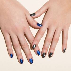 manicure with blue glitter