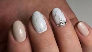 Marble manicure with gel polish for short and long nails. Photo, design 