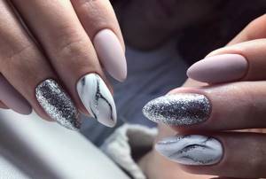 Marble manicure with gel polish for short and long nails. Photo, design 