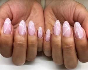 Marble manicure with gel polish for short and long nails. Photo, design 