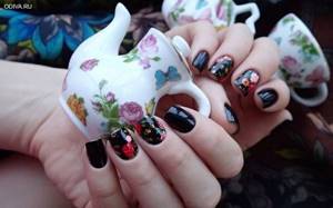 Nail stickers. Fashionable manicure with stickers and sliders 