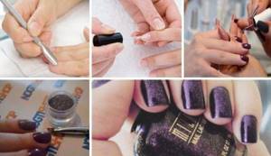 Apply very fine glitter (dust) using the rubbing method