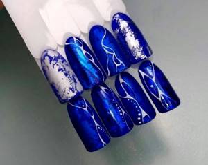 New Year&#39;s nail design 2022 with foil, photo