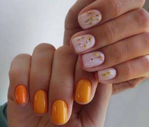Nude manicure with bright colors