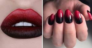 The gradient on the nails with the same on the lips also looks very stylish.