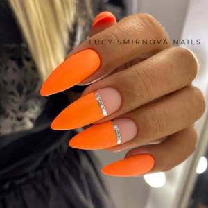 Orange matte manicure with negative space on tips