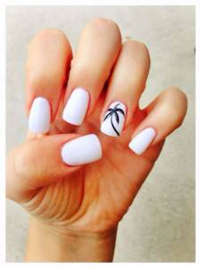 Palm tree on white manicure.